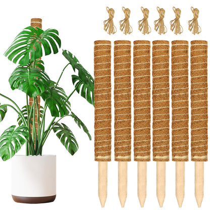 JJGoo Moss Pole for Plants Monstera,【6 Pack】 17 inch Plant Support Pole, Extendable Coir Totem Pole for Potted Plants Pothos, Train Indoor Climbing Plants to Grow Upwards