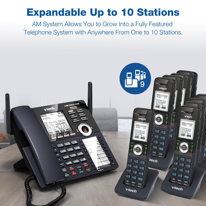 VTech AM18447 Main Console 4-Line Small Business Phone System - Expandable to 10 Stations, Digital Answering Machine, Auto Attendant, Intercom & Custom Music on Hold, Black