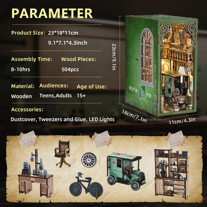 MiniCity Book Nook Kit, DIY Miniature Dollhouse Kit 3D Puzzles for Adults Tiny House Mini Home Craft Bookshelf Nook Puzzle Book Decor Gifts for Teenagers Book Lovers (The Radium Lady)