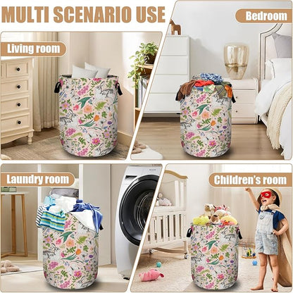 Bunny Rabbit Laundry Basket, Foldable Rabbit Flower Laundry Hamper Tote Bag