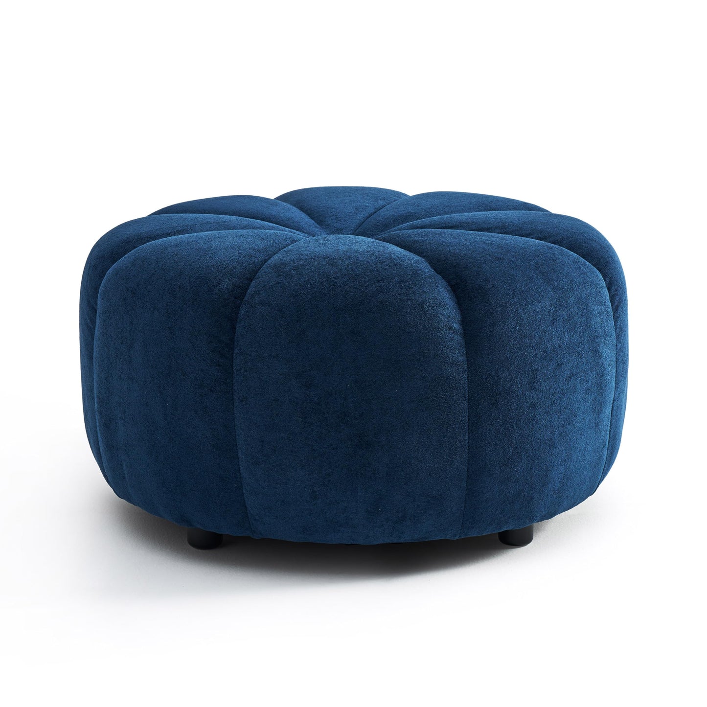 Christopher Knight Home Lavir Velvet Ottoman Coffee Table, Wooden Round Cocktail Ottoman, Living Room Sofa Footstool, Round Ottoman Footrest, Navy Blue