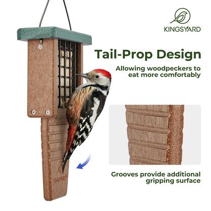 Kingsyard Recycled Plastic Suet Feeder, Tail Prop Suet Feeder for Outside Hanging, Sturdy & Durable, Great for Woodpecker & Clinging Birds, Green