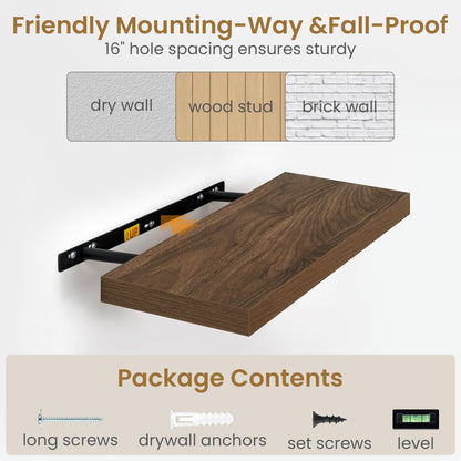 72"W x 9.3"D Floating Shelves for Wall, Wall Mounted Bathroom Shelves 1 Pack Deep Floating Shelf for Bedroom Kitchen Living Room, Rustic Wooden Wall Shelf with Invisible Bracket for Books Decor