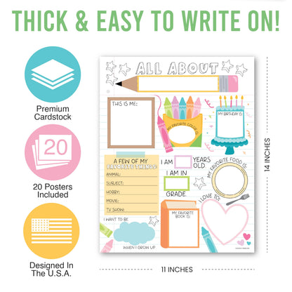 Hadley Designs All About Me Posters for Classroom Must Haves - 20 Star Student Poster, 100 Days of School Items, Star of The Week Poster Elementary Classroom Decor, End of School Year Teacher Supplies