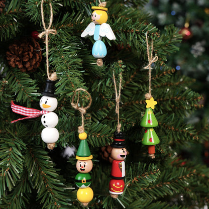 JOYIN 202 Pcs Christmas Wooden Beads Craft Kit, DIY Wood Bead Printed Ornaments Make Snowman, Santa Claus, Angel, Nutcracker, Tree for Christmas Hanging Decoration Holiday Xmas Art Activities for Kids