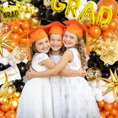 Graduation Balloon Arch Garland Kit Orange Black White Gold Graduation Decorations 2026 for College High School Class of 2026 Grad Party Prom Decor