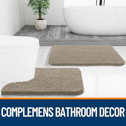 OLANLY Small Bathroom Rugs 24x16, Extra Soft Absorbent Chenille Bath Rugs, Rubber Backing Quick Dry, Machine Washable Bath Mats for Bathroom Floor, Tub and Shower, Home Decor Accessories, Warm Taupe