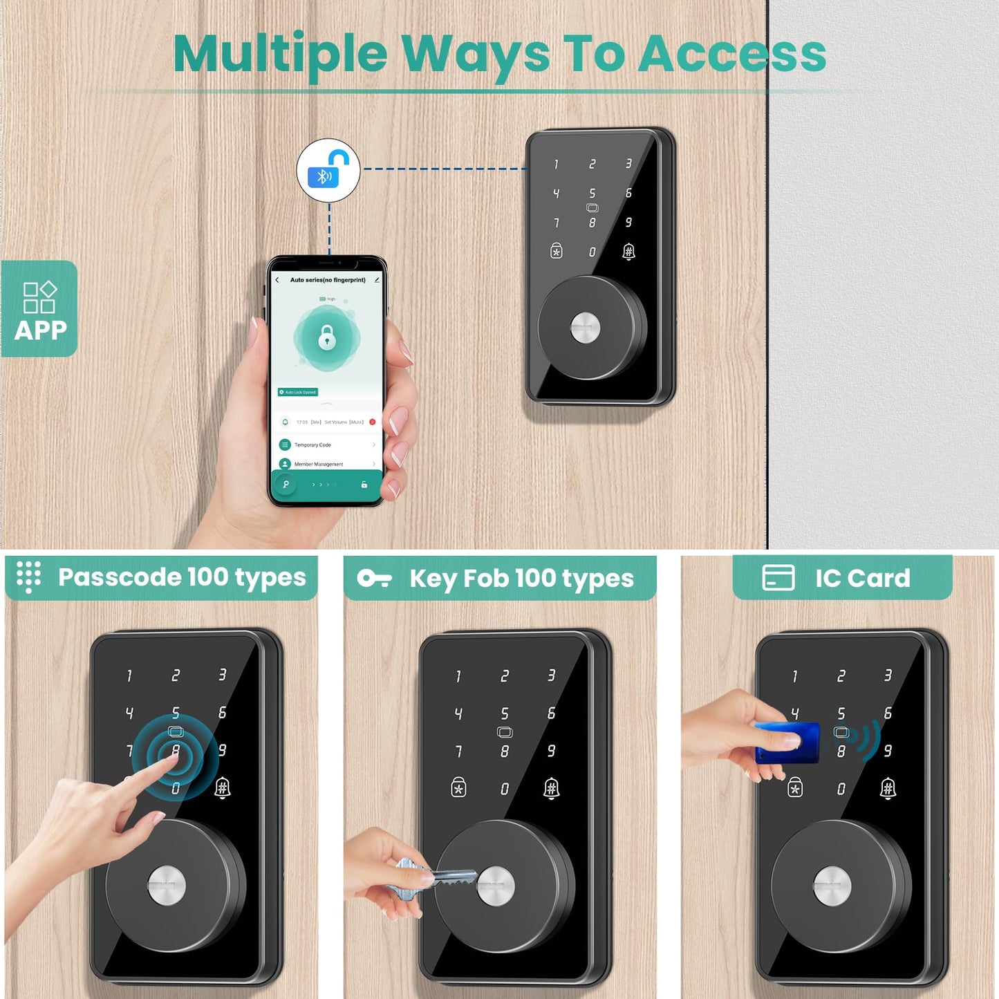 Smart Lock, 4-in-1 Keyless Entry Door Lock for Front Door, 6 Digital Code Door Lock with Keypad, Bluetooth Smart Deadbolt, App Control
