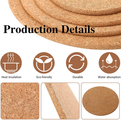 Patelai 24 Pcs Cork Coasters - Thick Round Blank Cork Base Mat for Wine Glasses, Home Bar, Kitchen, Restaurant, Cafe, Wedding Party, 1/4" Thickness, 4 Sizes