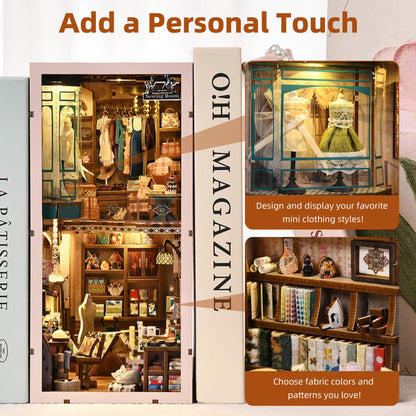 fifijoy Book Nook Kit - DIY Miniature House Dollhouse Kit for Adults and Teens, Booknook Tiny House Bookshelf Decor 3D Wooden Puzzle, Gifts for Family Friends (Sewing Room)