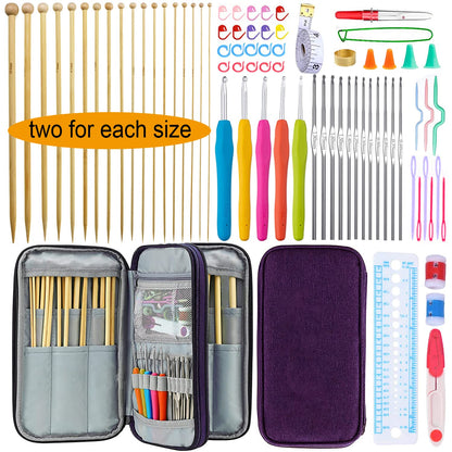 Mdoker 95pcs Knitting Needles Kit&Crochet Hooks Set 36 Straight Bamboo Knitting Needle 12 Small Size Lace Crochet Hook 5 Ergonomic Crochet Needles Knitting Set with Knitting Supplies&Accessories