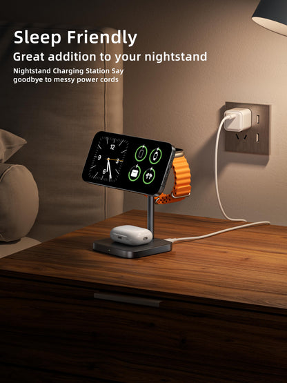 [Qi2 Certified ] LULULOOK 3 in 1 Charging Station, 15W QI2 Wireless Charger Stand Magnetic Charger for iPhone 17/16/15/14/13/12 Series, AirPods Pro/3/4, Apple Watch with 30W PD Adapter