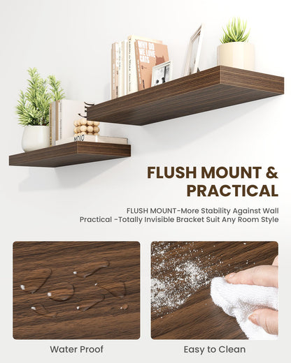 Marsmiles 40" Floating Shelves for Wall, Wooden Shelves with Invisible Brackets Set of 2, Rustic Farmhouse Wall Mounted Shelf for Kitchen Bathroom Living Room Study, Walnut