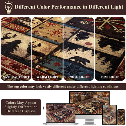 LOKHOM Rustic Cabin Area Rug 8x10, Machine Washable Bear Print Rug, Non-Slip Low Pile Soft Large Southwestern Lodge Rug for Bedroom Living Room Dining Room