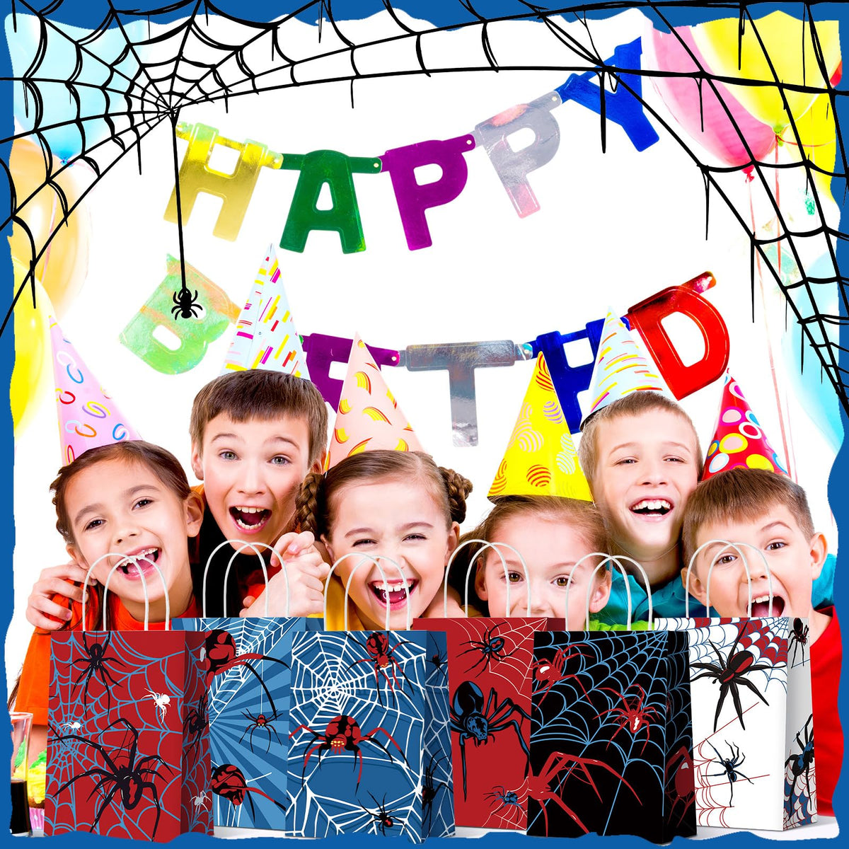 Epakh 24 Pcs Spider Party Favors Bags with Handles Spider Birthday Party Decorations Double Sided Goodie Candy Bags (Class Spider)