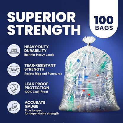 Plasticplace 55-60 gallon Trash Bags │ 1.5 Mil │ Clear Heavy Duty Garbage Can