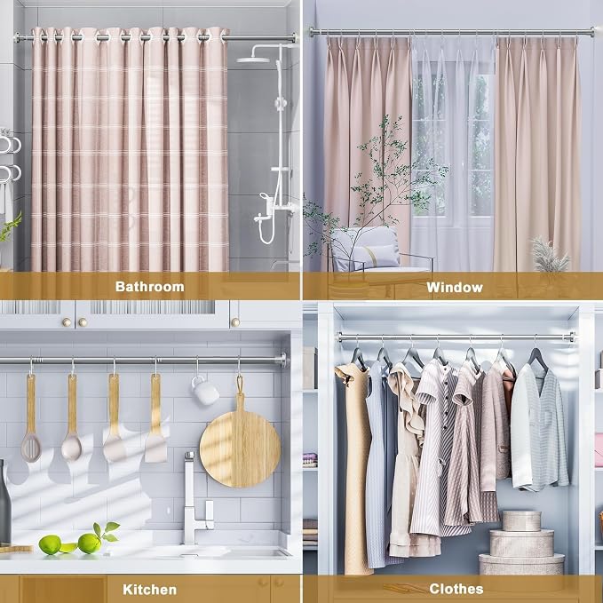 Ausemku Shower Curtain Rod 32-65 Inch Adjustable - 1 Inch Diameter Heavy Duty No drill Spring Tension Shower Rod, Non-Slip Rustproof Telescopic Rod for Bathroom, Nickel