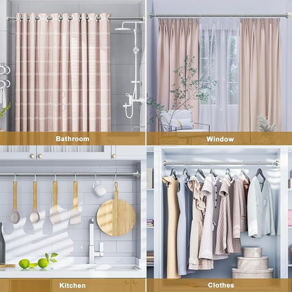 Ausemku Shower Curtain Rod 32-94 Inch Adjustable - 1 Inch Diameter Heavy Duty No drill Spring Tension Shower Rod, Non-Slip Rustproof Telescopic Rod for Bathroom, Nickel