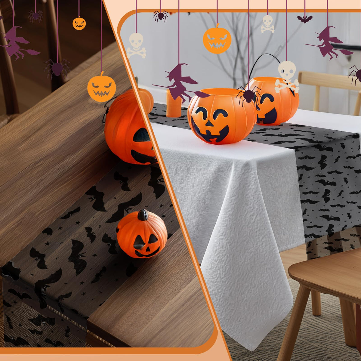 Yonuni Halloween Table Runner, Black Bat Table Runners for Halloween Decor/Party Dinner Table Decoration