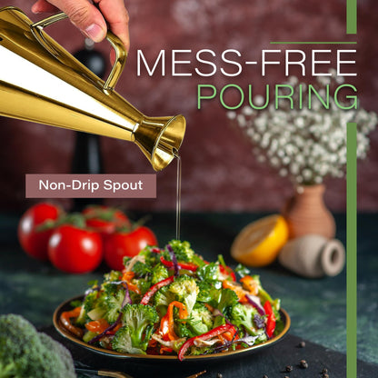 Olietta Olive Oil Dispenser Bottle Stainless Steel Non Drip Leak Proof No Mess Vinegar Pourer & Kitchen Drizzler 17 oz 500ML 0.5 Litre Great for Pouring & Drizzling Easy to Clean & Leakproof