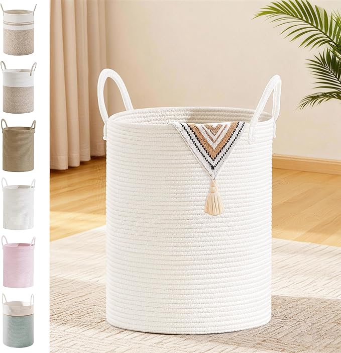 Tall Laundry Basket with Handles, 53L Portable Dirty Clothes Hamper, Boho