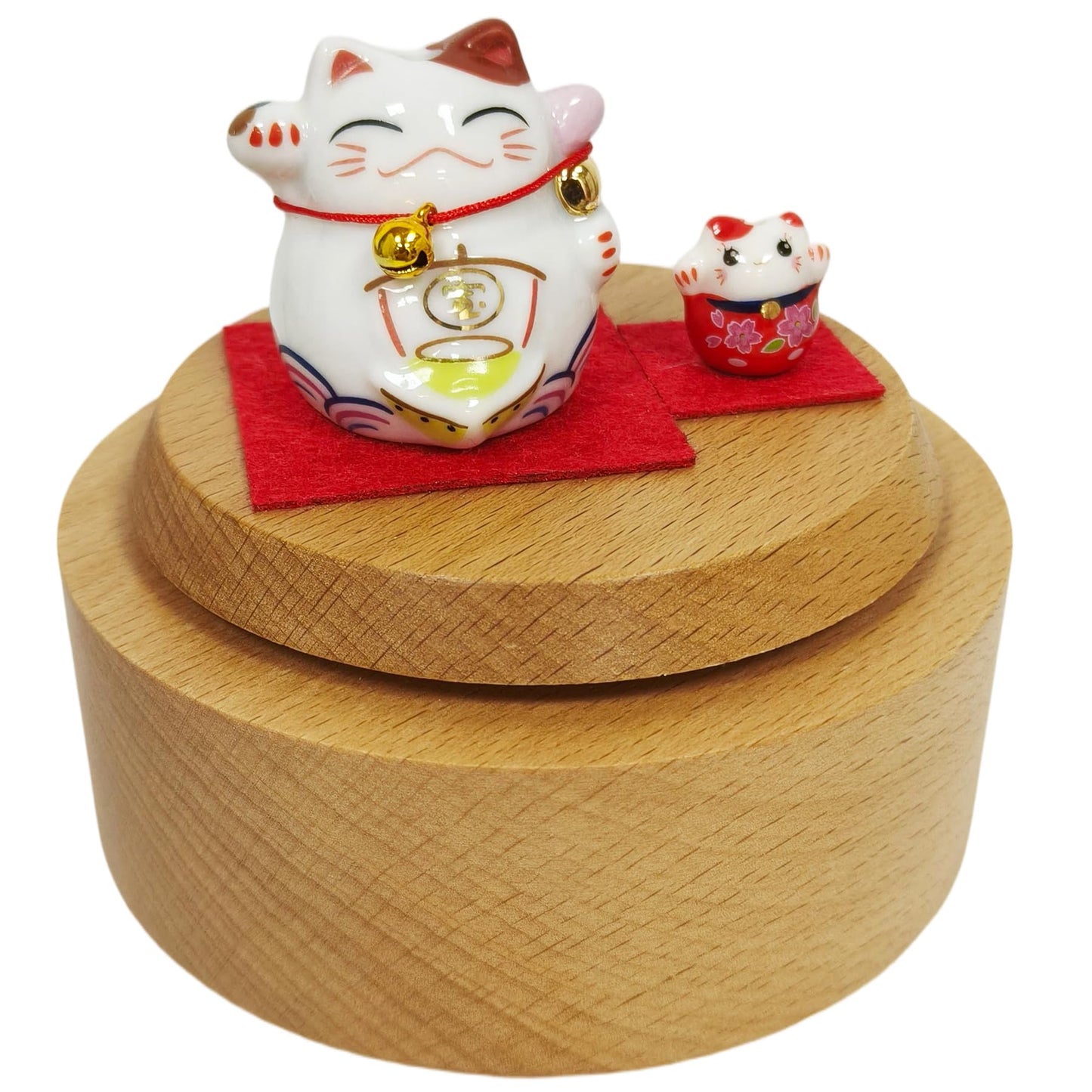 Briskfeel Rotating Lucky Cat Music Box | Ceramic Maneki Neko Figurine on Wooden Base Musical Box | Feng Shui Wealth & Prosperity Decoration | Desk Decor Good Fortune Gift (Lucky Cat)