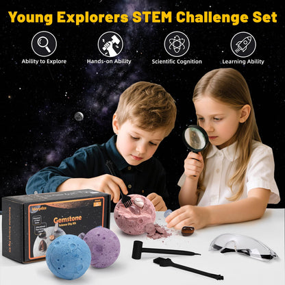Hovydzz Gemstones Dig Kit, Science Kit for Kids, Dig up 15 Real Gems & Explore Solar System, STEM Educational Mining Space Toys, Archaeology Geology Science Experiments Gift for Boys&Girls Age 6-8-12