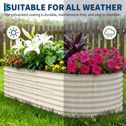 Garvee 2 Pack 8x4x1.5ft Galvanized Raised Garden Bed Kit, Oval Metal Planter Boxes with Anti-Cut Safety Edges, Rust-Resistant Deep Root Planters for Outdoor Vegetables, Flowers, Herbs, Beige