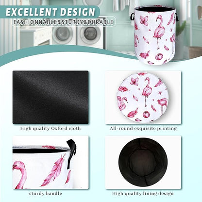 Pink Flamingo Laundry Basket Animal Foldable Funny Laundry Hamper Oxford Cloth
