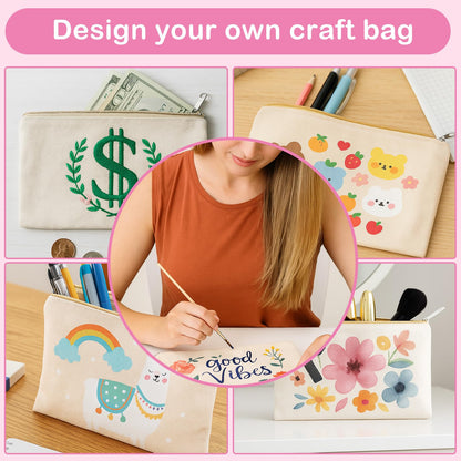 meekoo 16 Pack Blank Canvas Pouch Zipper Cosmetic Bag Bulk Plain Makeup Pouch Purse Sublimation DIY Craft Multipurpose Travel Toiletry Bag for Makeup Cosmetic Stationary Storage(S,Beige)