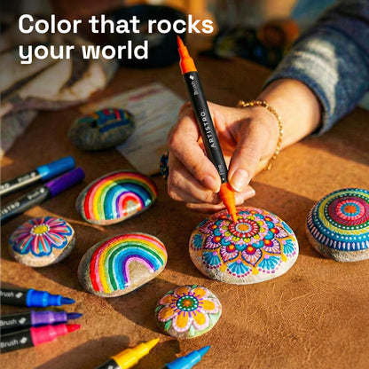 ARTISTRO 24 Rock Acrylic Paint Markers - Rock Painting Kit for Kids and Adults - Art & Craft Supplies - Paint Pens for River, Flat and Smooth Stones - Paint for Ceramic, Mugs and Pottery