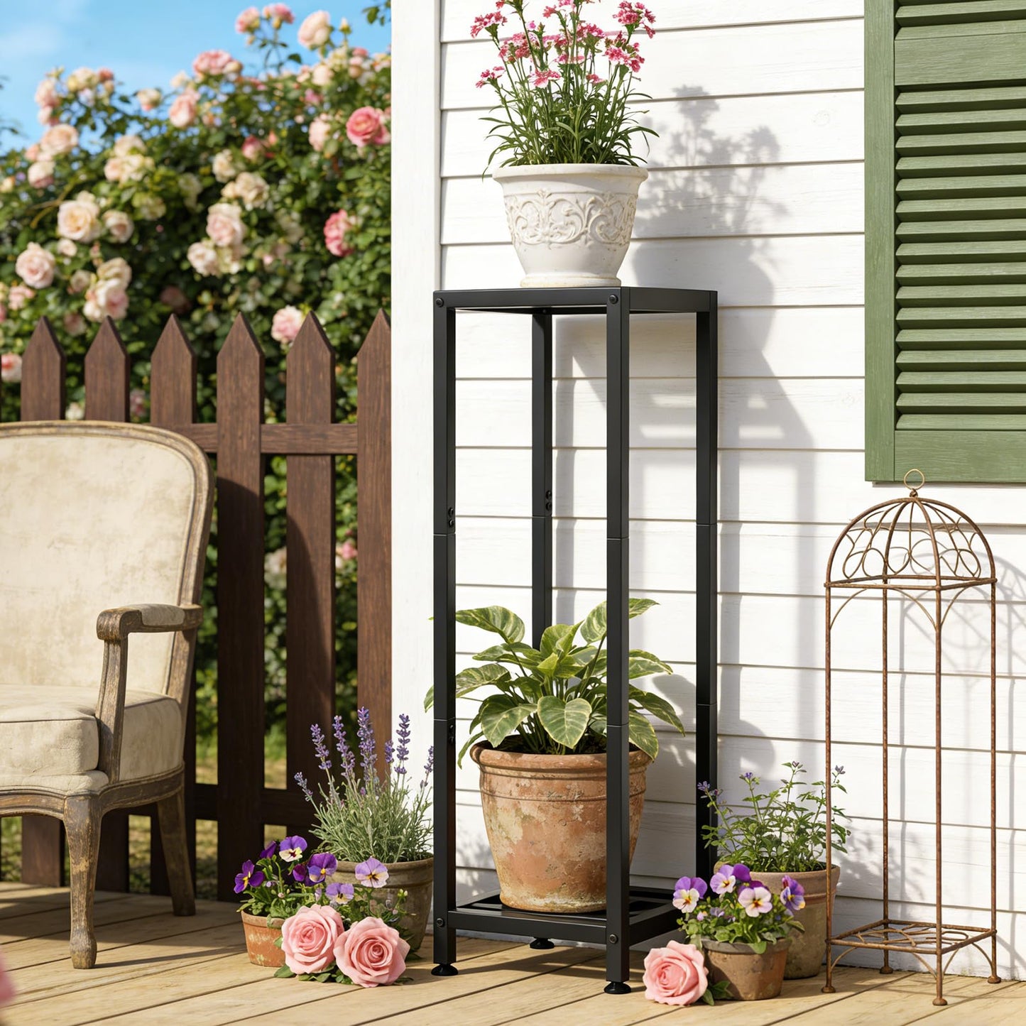 Umi.pzsy Metal Plant Stand, 2-Tier Indoor Outdoor Flower Pot Holder, 40*11.81*11.81 Inch, 230 lb Capacity, Adjustable Feet, Black (40*11.81*11.81 inches)