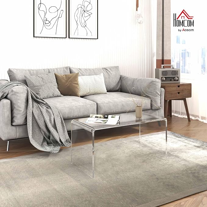 HOMCOM 32" Acrylic Coffee Table, 0.6" Thick Rectangle Waterfall Center Table for Living Room, Modern, No Assembly Required, Clear