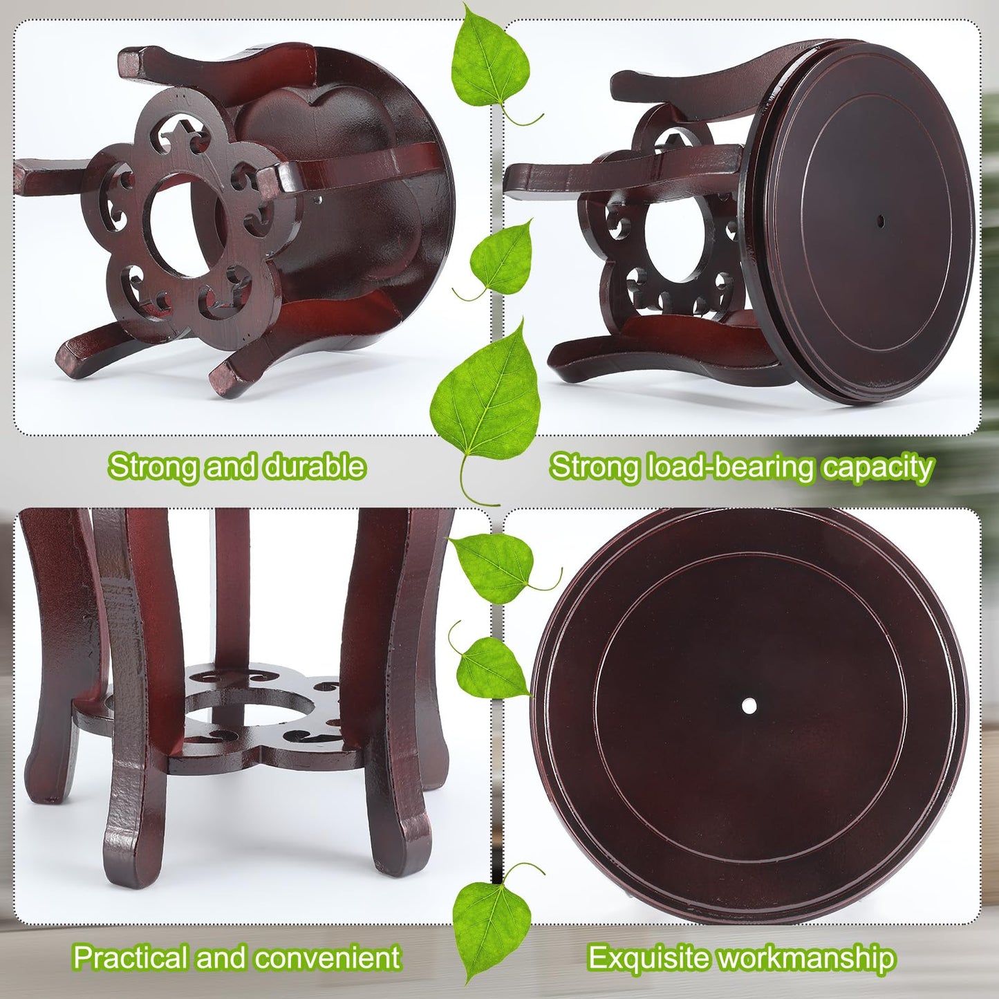 Colingmill 11 Inch Wooden Oriental Plant Stand Chinese Vase Pot Display Stand Round Asian Style Wood Tall Planter Display Fishbowl Fish Tank Traditional Base for Home Indoor Outdoor Decoration