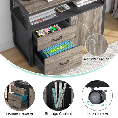 Tribesigns Grey Executive Desk with Cabinet, 55" L Shaped Computer Desk and lateral File Cabinet with Locks, 2 Piece Home Office Furniture Set for Hanging