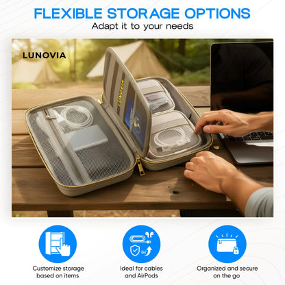 Lunovia Hard Shell Tech Organizer – Protective Travel Case for Cables, Chargers & Accessories | Mid-Size Electronics Organizer with Removable Pouches