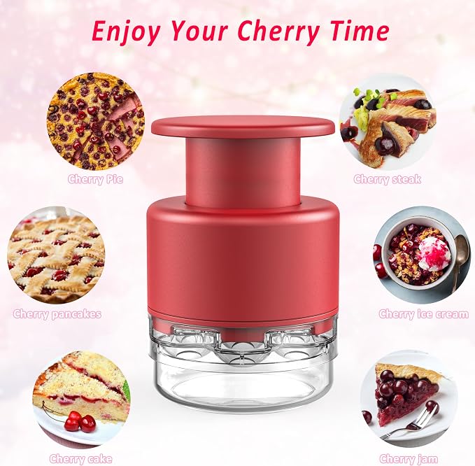 Cherry Pitter Multi 7-IN-1 Stainless Steel Cherry Pitter Tool Cherries Corer Making Cherry Jam (Red)