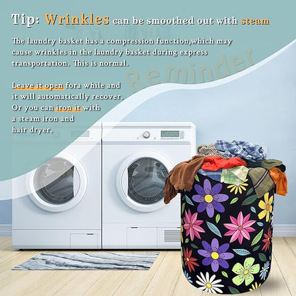 Colorful Hippie Flower Laundry Basket Art Flowers Foldable Funny Laundry Hamper