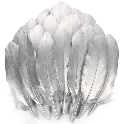 THARAHT 120pcs Silver Goose Feathers Natural Bulk 6-8 inch 15-20cm for Crafts DIY Cosplay Wedding Party Halloween Decoration Goose Nagoire Feathers
