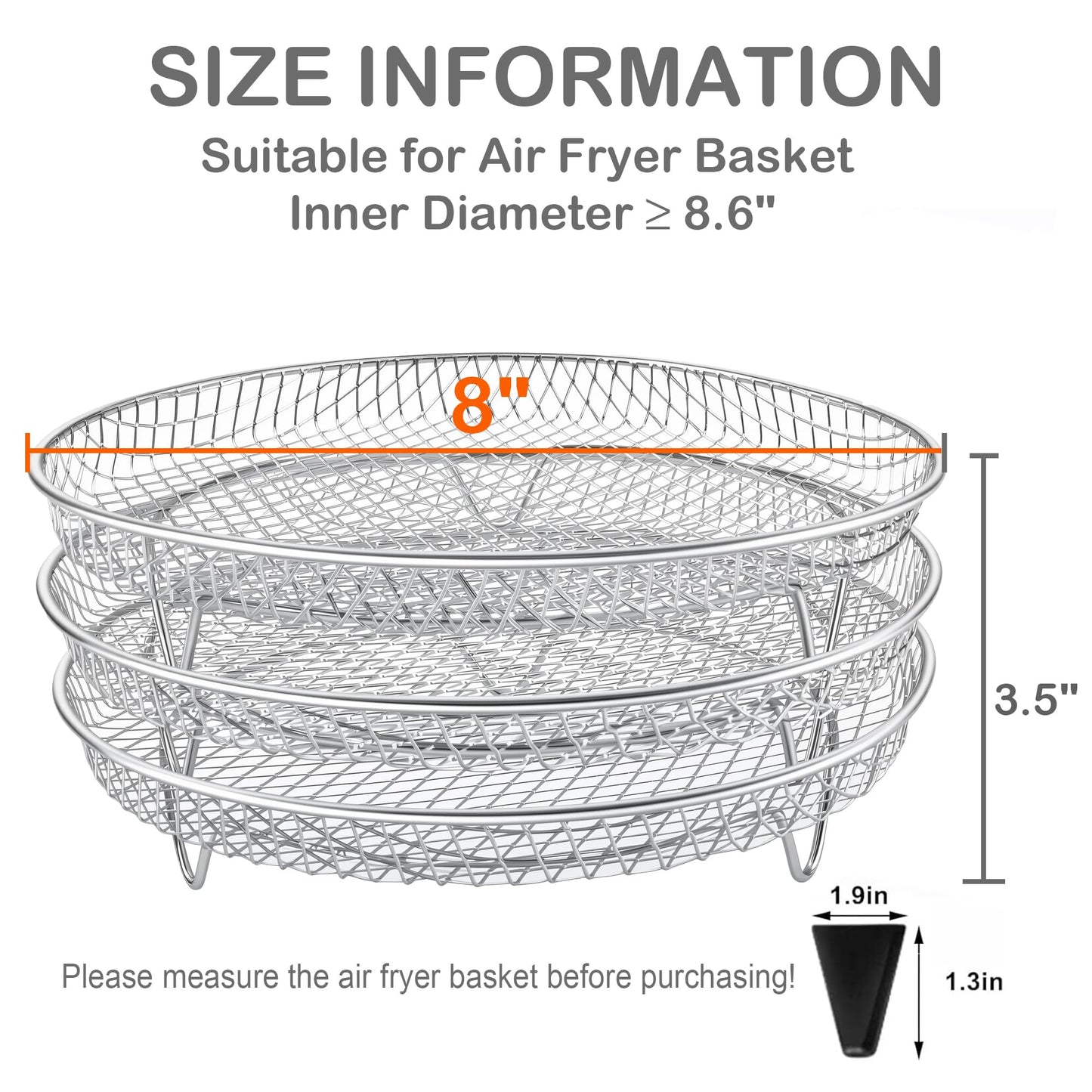 Upgrade 8inch Square Air Fryer Rack,Three Stacktable Dehydrator Rack,Square Air Fryer Accessories,Only Fit for Air fryer which inner size ≥8.7 inch(Square)