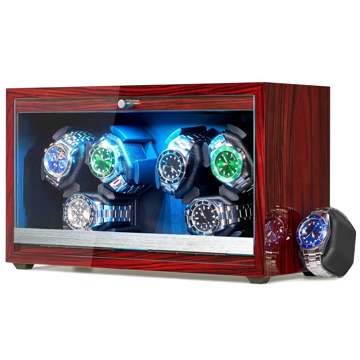 ANWBROAD Automatic Watch Winder, 6 Watch Winders for Automatic Watches with Glass Lid, 4 Modes Watch Winder box with Adapter, Super Quiet Motor-Red Piano Finish, Fathers Day UJWW003Y