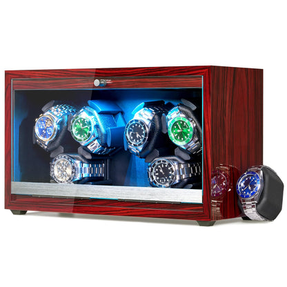ANWBROAD Automatic Watch Winder, 6 Watch Winders for Automatic Watches with Glass Lid, 4 Modes Watch Winder box with Adapter, Super Quiet Motor-Red Piano Finish, Fathers Day UJWW003Y