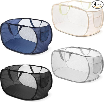 4 Pcs Foldable Pop Up Laundry Hampers, Mesh Laundry Basket
