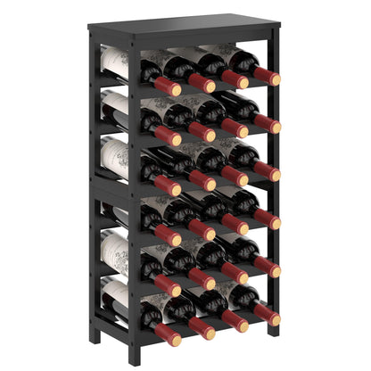 MOGELAFOO 6 Tier Bamboo Wine Rack Freestanding Floor, 24 Bottles Wine Storage Shelves with Table Top, Stackable Wine Display Rack for Kitchen, Bar, Dining Room, Black