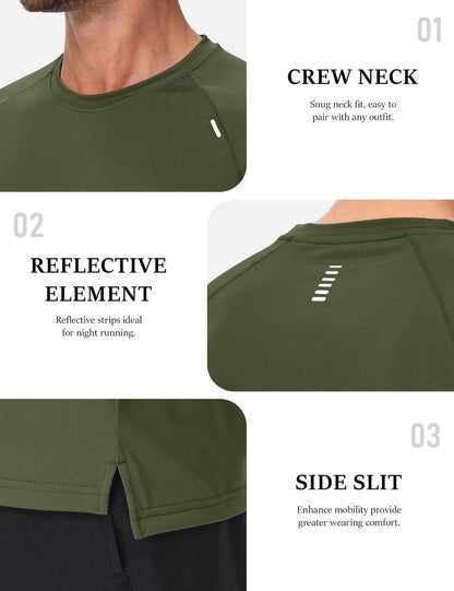 MAGCOMSEN Men's Gym Shirt Dry Fit Short Sleeve Shirts Athletic Running Lightweight Fitted T-Shirt Casual Performance Tee Army Green M