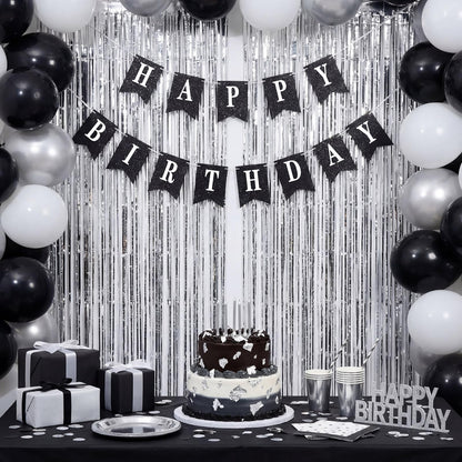 Mooliwe 173 Pcs DIY Custom Banner Kit with 2 Foil Curtain Make Your Own Customizable Letter Banner Sign Decor 20 Paper Pennant 148 Letters Number 1 Rope 2 Threading Device(Classic Style,Black)