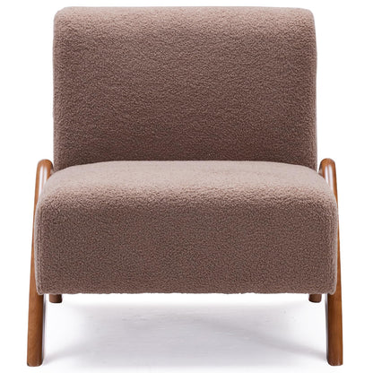 MILCIL Oversized Accent Chair, upholstered armless mid Century Modern Living Room Chair with Wooden Legs for Bedroom/Office/Cafe, Sherpa Brown