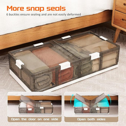 Under Bed Storage Containers with Wheels - Stackable, Foldable Plastic Storage Boxes with Lids for Clothes, Shoes, Blankets - Perfect for Bedroom Organization and Dorms