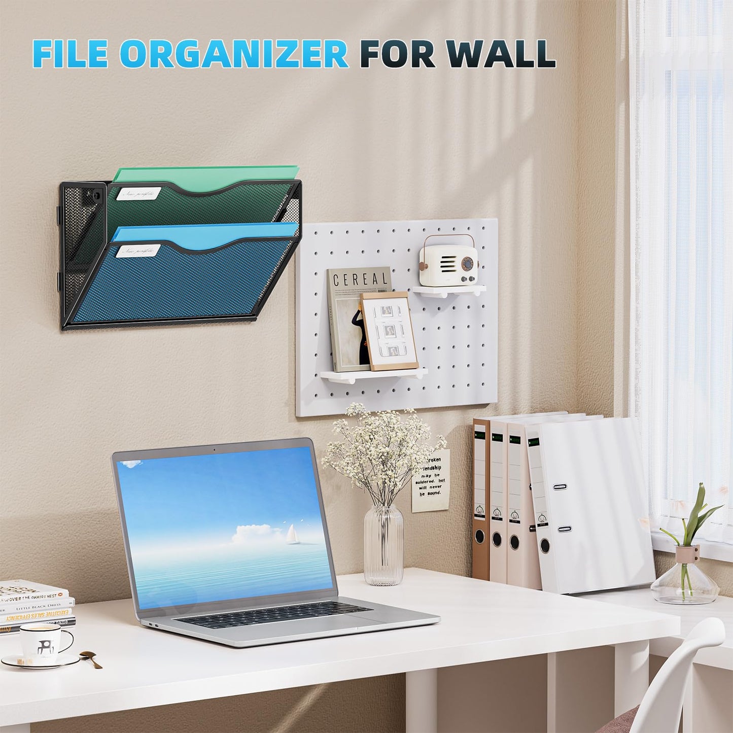 Marbrasse Wall File Holder 2-Tier Hanging Wall File Organizer, Mesh Mail Holder for Papers, Wall Mount File Clipboard & Magazine Organizer Great for Office Home - 2P