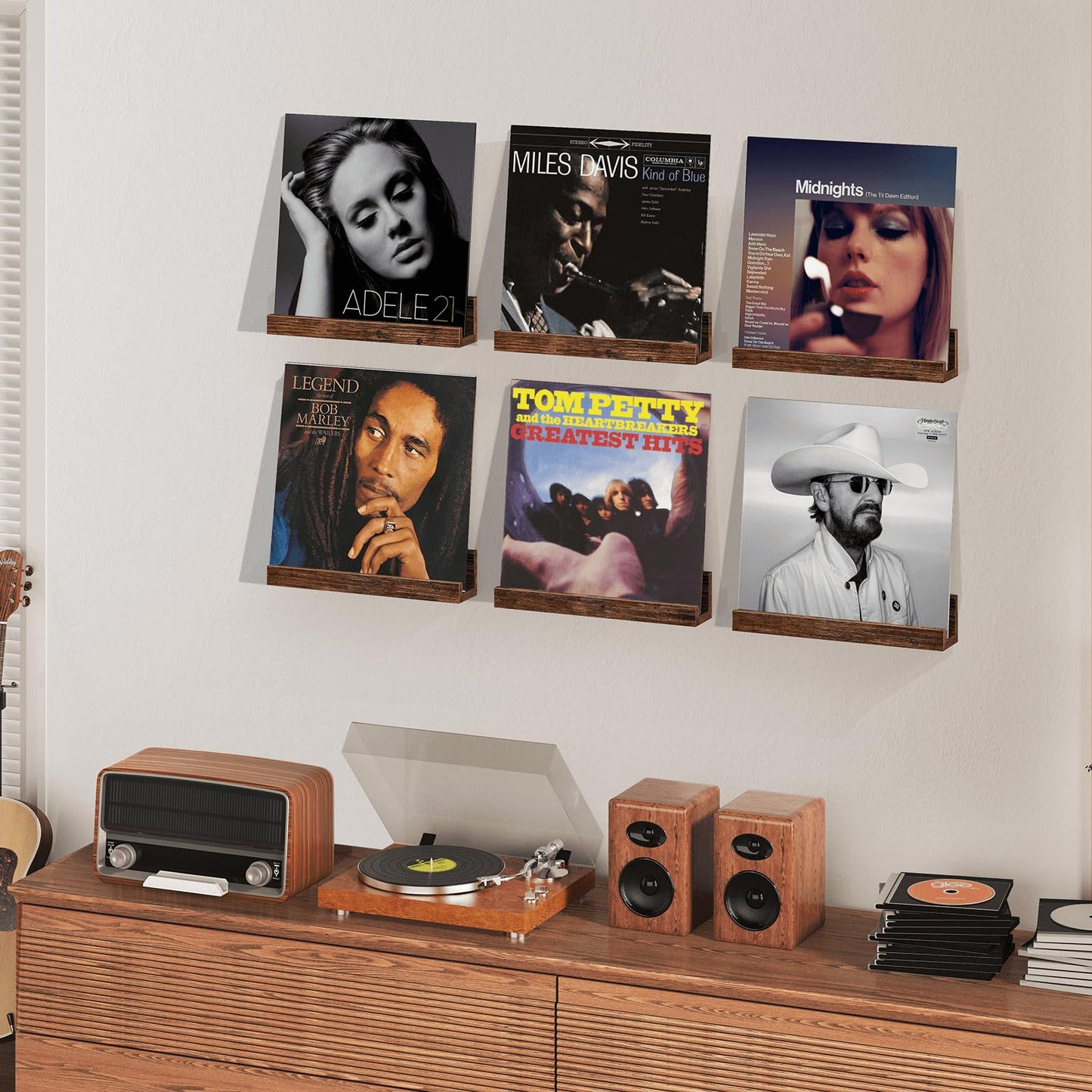 BCOZLUX Vinyl Record Shelf Wall Mount, 12 inch Wooden Album Record Holder Display, Pack of 6 Floating Shelves for Wall, Magazine Rack, Kids Bookshelf for Bedroom, Living Room, Rustic Brown